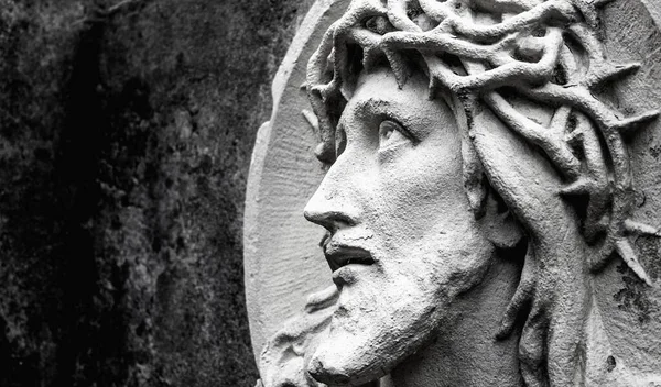 Face Jesus Christ Close Wreath Thorns Suffering — Stock Photo, Image