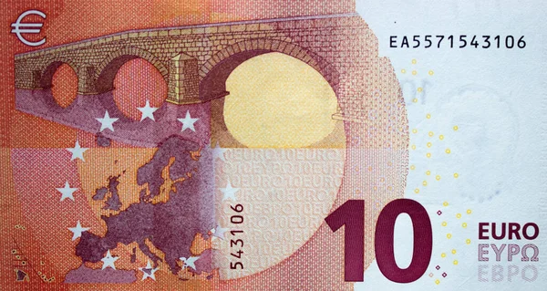 Τμήμα Τεμαχίου Τραπεζογραμματίου Ευρώ Που Κλείνει Μικρές Κόκκινες Λεπτομέρειες — Φωτογραφία Αρχείου