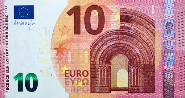 10 avroluk banknotun bir parçası. Küçük kırmızı detaylarla kapanıyor.