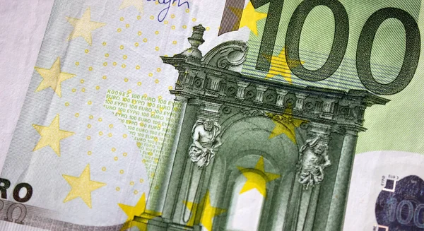 Parte Frammentaria Della Banconota 100 Euro Vicino Con Piccoli Dettagli — Foto Stock