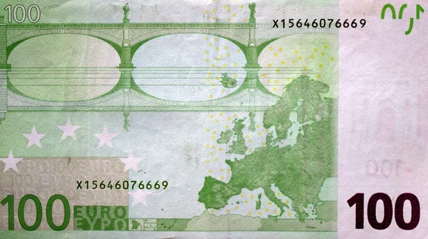 Fragment Part 100 Euro Banknote Close Small Green Details — Stock Photo, Image