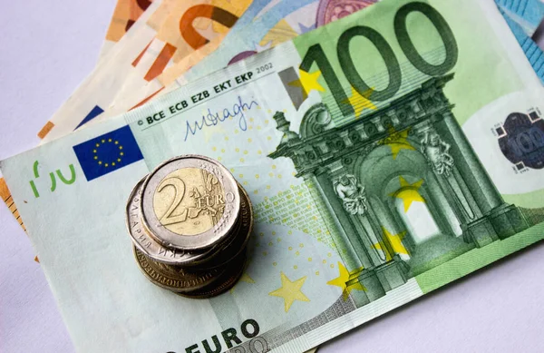 Monete Euro Monete Varie Vicino — Foto Stock
