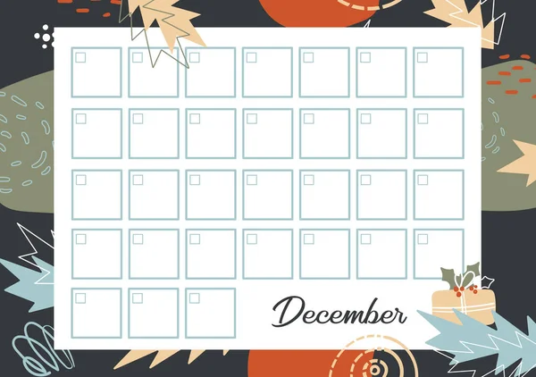 Календарь на декабрь без данных для планировщика или дневника. Расписание на месяц на зимнем геометрическом фоне. Шаблон ежедневного расписания на абстрактном шаблоне. — стоковый вектор