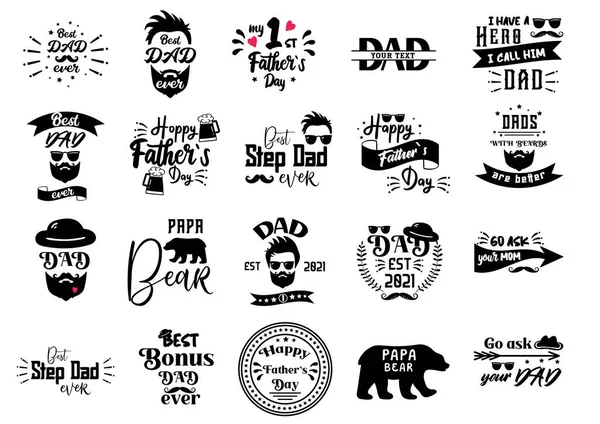 Fathers Day Quotes. Hipster badge for Daddy day. Best Dad ever, Papa Bear typography. Retro hat for Logo. Man with Beard for t-shirt, stickers for gift. Vintage label for greeting cards. — Stock Vector