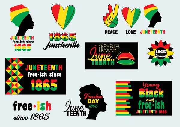 Juneteenth Set. Since June 19, 1865. Black History Month.Young Black and Free-ish. Black Lives Matter. Celebrate Freedom or Emancipation day African-American. Banner, t-shirt and greeting card design
