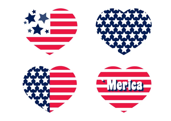 Americká vlajka v designu ikon Heart. Stripe, hvězdný symbol Dne nezávislosti. Vlastenecké samolepky na 4. července. Silueta vlajky USA. Vlastenectví, symbol svobody pro dovolenou — Stockový vektor