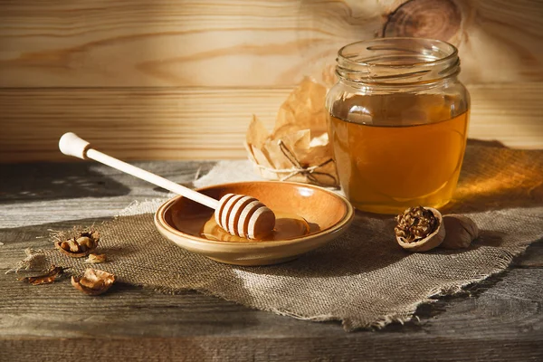 Honung och trä Stockfoto