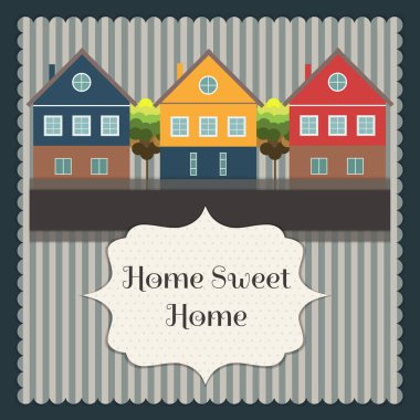 Renkli Evli Soyut Emlak Kartı. Ev Tatlı Ev Mesajı.