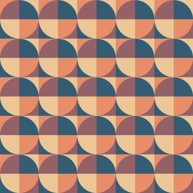 Renkli Çemberler ve Kareler ile Soyut Geometrik Desen Arkaplanı. Sıcak Günbatımı / Gündoğumu Renkleri