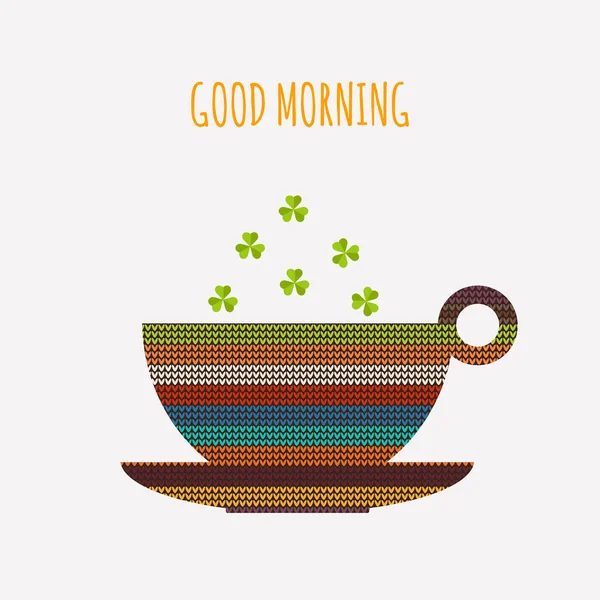 Tasse Café Thé Motif Tricoté Shamrocks Message Positif Début Journée — Image vectorielle