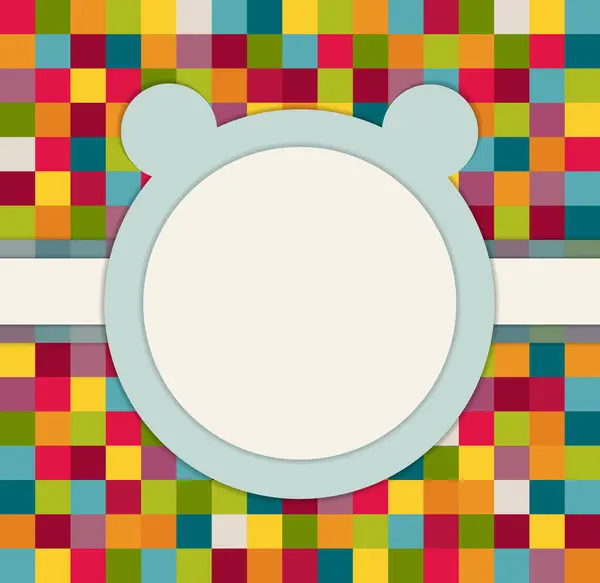 Baby Shower Invitation Card Blue Bear Background Made Colorful Squares — 스톡 벡터