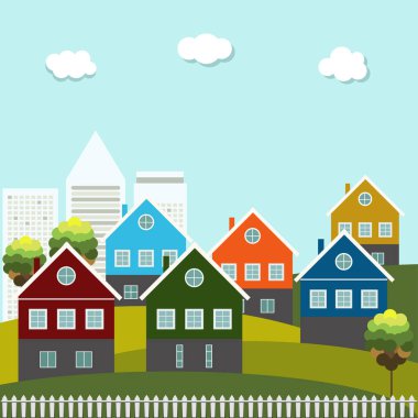 Satılık / Kiralık Plaj Evleri. Gayrimenkul kavramı. Şehir sisi.