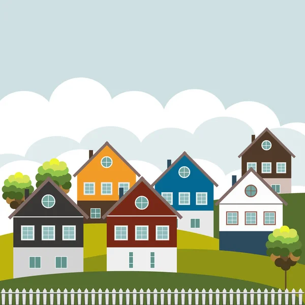 Casas Coloridas Para Venda Aluguel Conceito Imóveis — Vetor de Stock