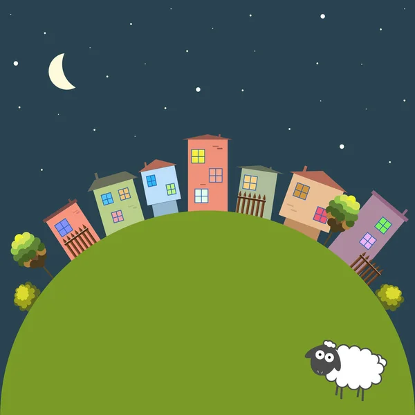 Bonne Nuit Thème Avec Des Maisons Colorées Moutons — Image vectorielle