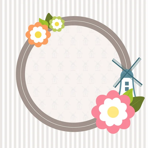Einladungskarte Mit Blumen Windmühle Und Streifen — Stockvektor