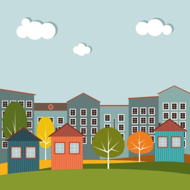 Renkli Evleri Olan Modern Şehir Konsepti