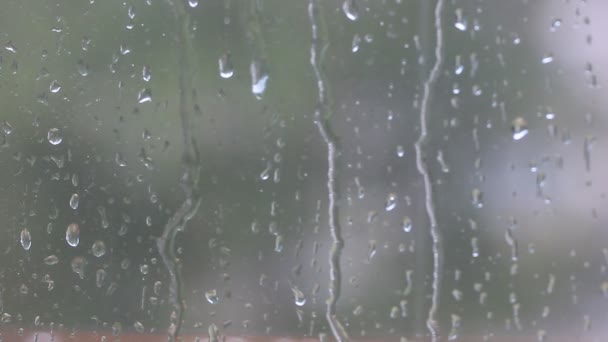 Düşen yağmur damlaları ile pencere — Stok video
