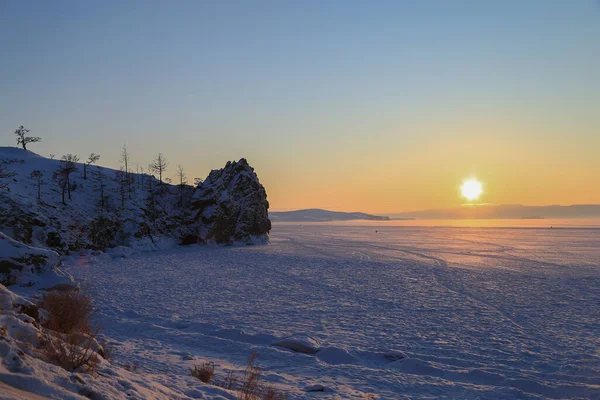 Coucher Soleil Lac Baïkal Olkhon Island Russie — Photo