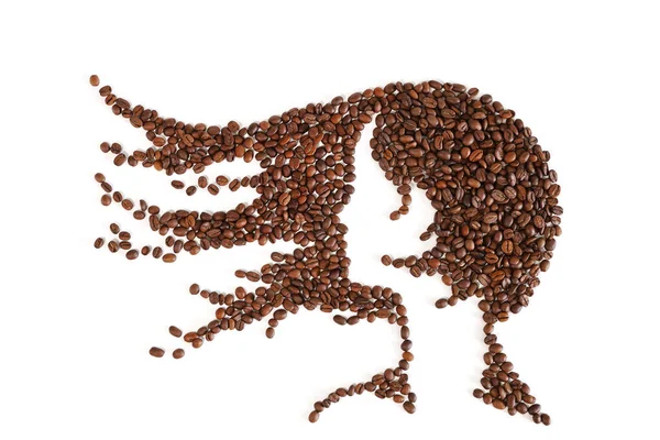 Творческий Портрет Молодой Женщины Волосами Ветру Сделанный Жареных Кофейных Зерен — стоковое фото