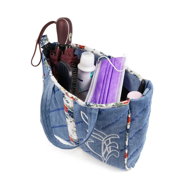 Female Handmade Bag Made Denim Filled Subjects Personal Use Isolated — Stock Photo, Image