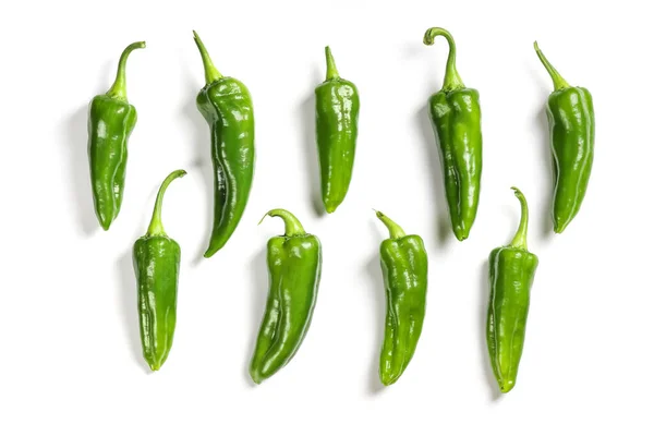 Group Separately Placed Green Sweet Peppers Isolated White Background — Stock Photo, Image