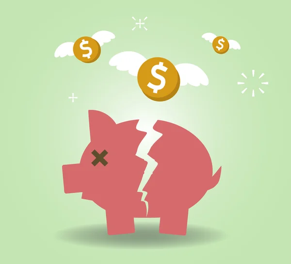Conceito quebrado de Piggy Bank para crise financeira ou depressão econômica —  Vetores de Stock