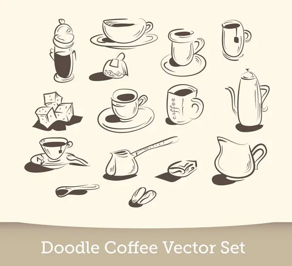 Set de garabatos de café aislado sobre fondo blanco. ilustración vectorial — Archivo Imágenes Vectoriales