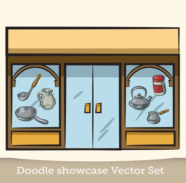 Doodle escaparate platos vector conjunto — Vector de stock