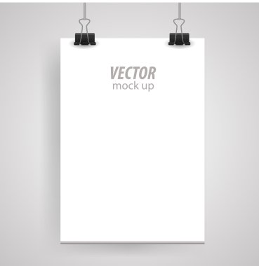 Poster clothespins tasarımınız için beyaz bir kağıda