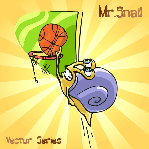 Sr. Caracol com basquetebol. ilustração vetorial — Vetor de Stock