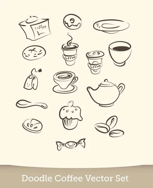 Set de garabatos de café aislado sobre fondo blanco. ilustración vectorial — Vector de stock