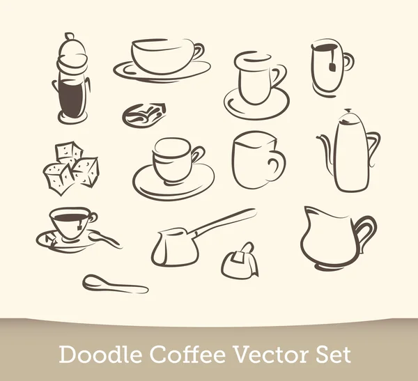 Set de garabatos de café aislado sobre fondo blanco. ilustración vectorial — Vector de stock