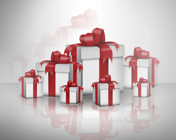 Cajas de regalo con cinta roja y lazo —  Fotos de Stock
