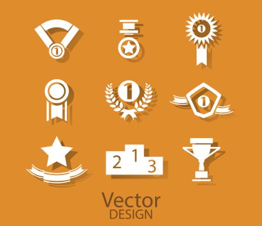 Set of white award success and victory icons clipart