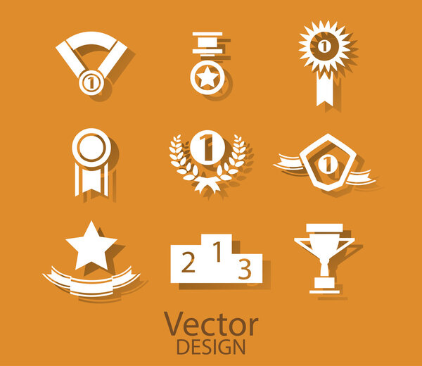 Set of white award success and victory icons