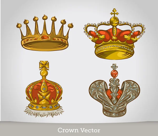 Conjunto de coronas de oro aisladas . — Vector de stock