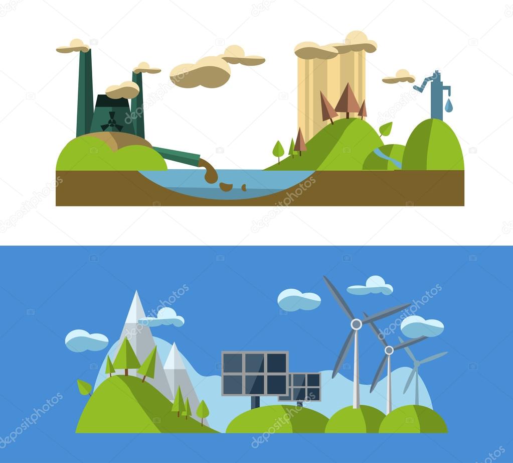 Icons of ecology, environment, green energy and pollution