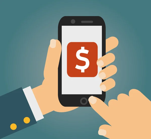 Martphone con signo de dólar en la pantalla — Vector de stock