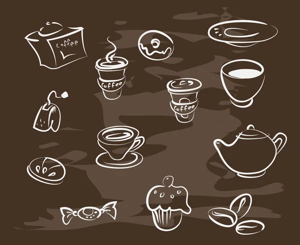Café dessiné à la main avec des bonbons — Image vectorielle