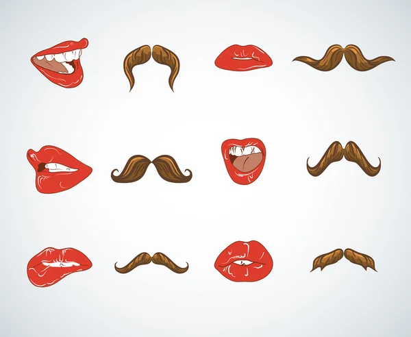 Lady lips and gentleman mustaches — Stock Vector