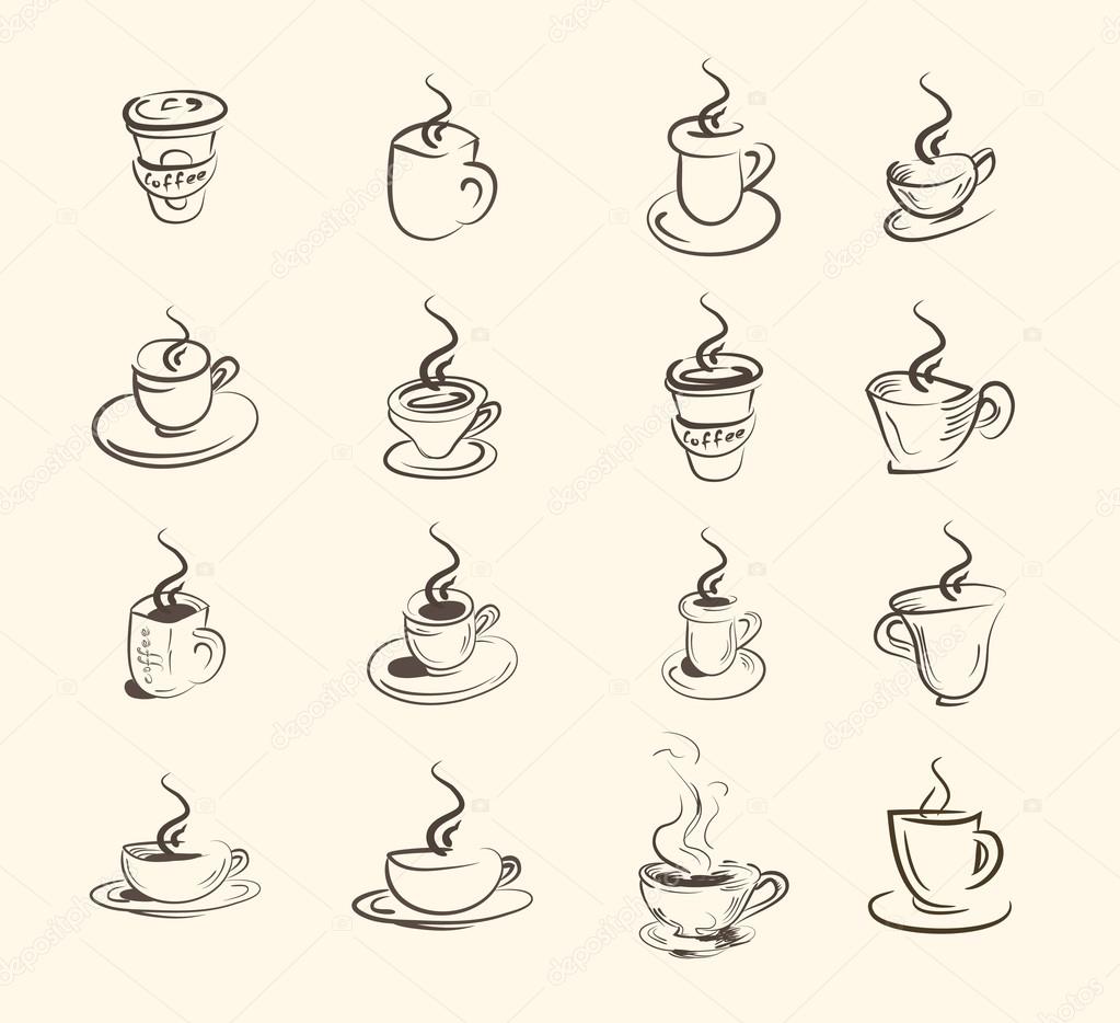 Coffee and tea symbols and icons