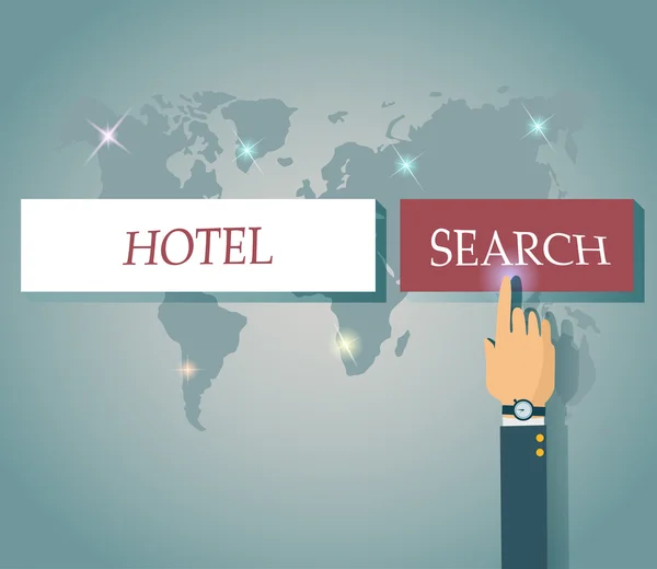 Rouge bouton de recherche hôtel — Image vectorielle