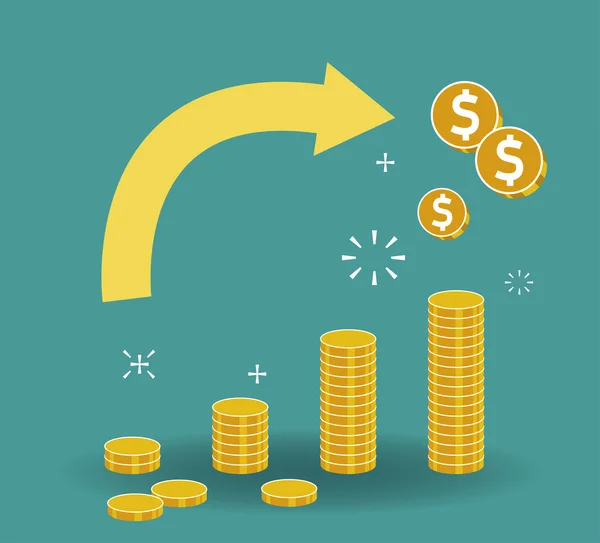 Grafico di crescita delle monete accatastate . — Vettoriale Stock