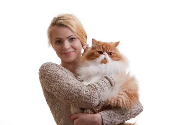 The nice girl with a red cat on hands — Stock Photo, Image