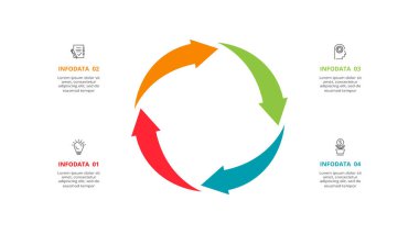 Grafiğin soyut okları, 4 adım, seçenek, parça veya süreçle diyagram.