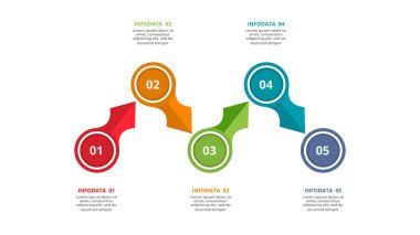 Grafiğin soyut okları, 5 adımlı diyagram, seçenekler, bölümler veya süreçler.