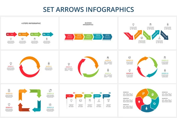 Set Abstract Arrows Graph Diagram Steps Options Parts Processes — Stock Vector