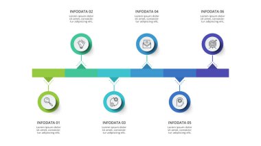 6 unsurlu zaman çizelgesi, web, iş ve sunumlar için bilgi şablonu