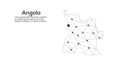 Angola iletişim ağı haritası. Şehir ışıklarıyla düşük polyester küresel haritanın vektör görüntüsü.
