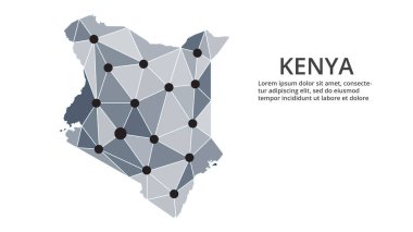 Kenya iletişim ağı haritası. Şehir ışıklarıyla düşük polyester küresel haritanın vektör görüntüsü.